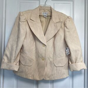Worthington Blazer New Beige Plus Size 18 Floral Embroidered 3/4 sleeve Cream